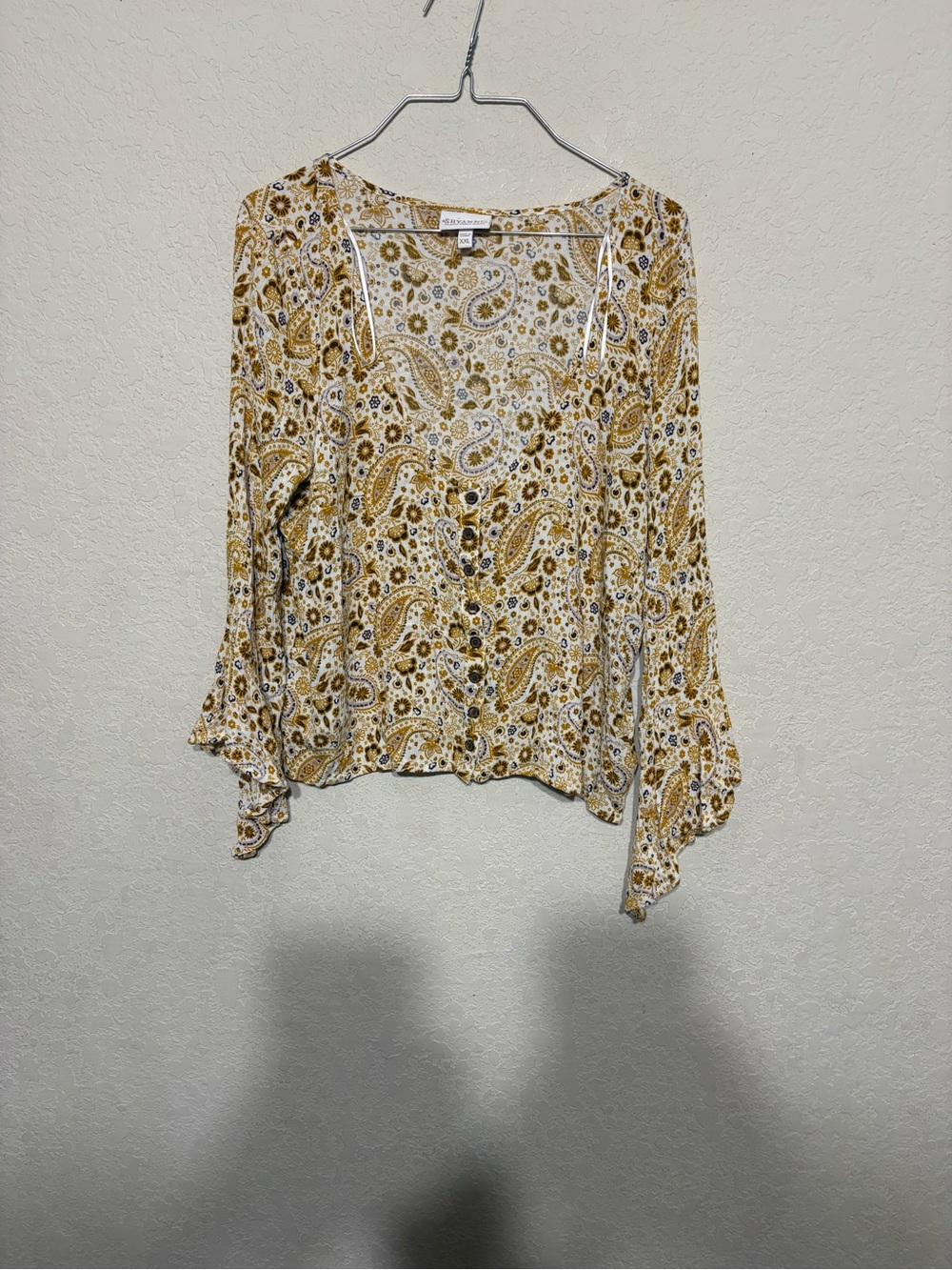 Shyanne Mustard Paisley Button-Front Blouse